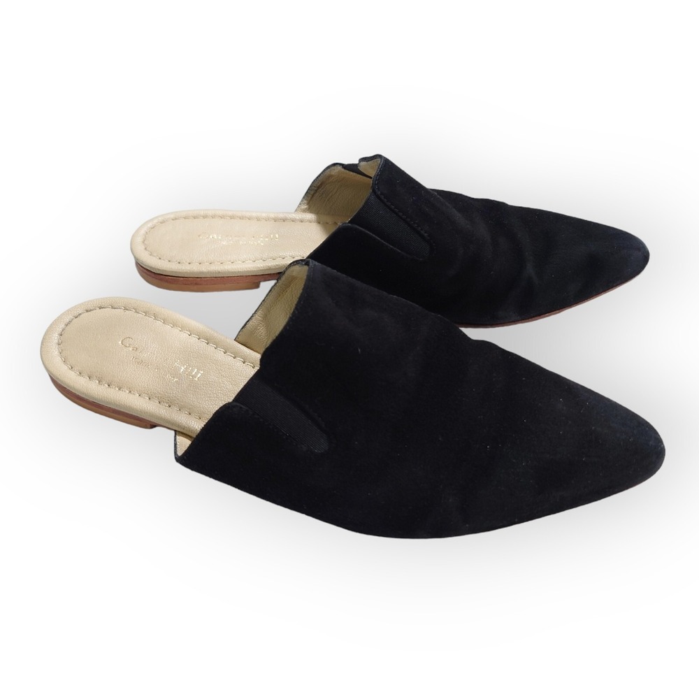 Garnet Hill Luis Black Suede Leather Mules Italian Slide Sandals Flats Womens 7